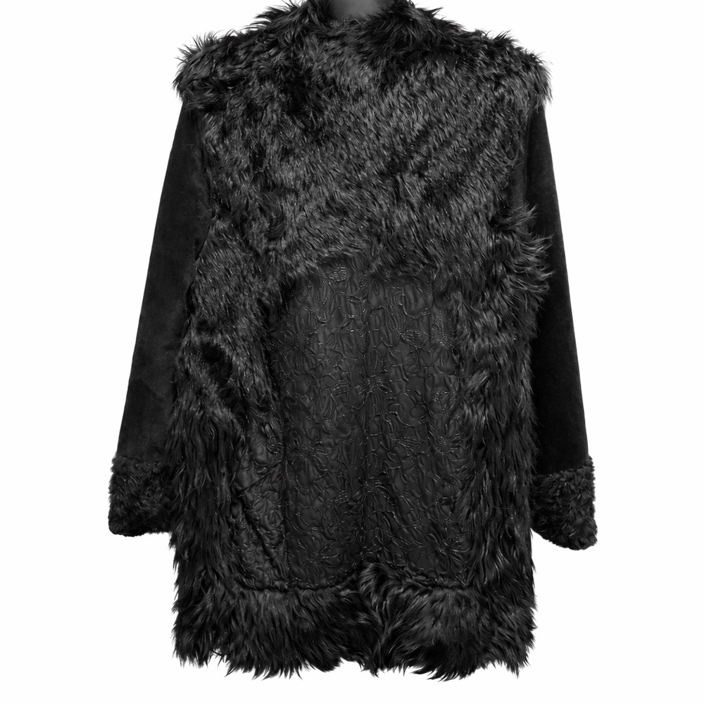 Black Fur Leather Chic Layering Coat M/L NWT High End Designer Statement Luxury - Picture 14 of 14